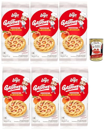 Lago 1968, Le Merende di Gastone Crostatine all'Albicocca, Aprikosentörtchen kuchen, einzeln verpackt, Aprikosenmarmelade, Kindersnack ohne Palmöl 6x 240g + Italian Gourmet polpa 400g von Italian Gourmet E.R.