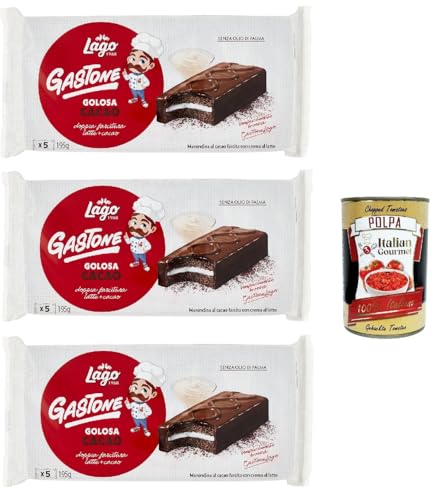 Lago 1968, Le Merende di Gastone Golosa al Cacao, Kuchen Snacks mit Milchcreme und Kakaoabdeckung 3x 195g, natürlich ohne Palmöl lassen + Italian Gourmet polpa 400g von Italian Gourmet E.R.