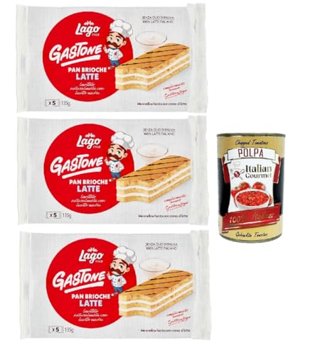 Lago 1968, Le Merende di Gastone Pan Brioche al Latte 3x 135 g, Kuchen Snacks mit natürlichem Sauerteigmilchcreme, ohne Palmöl + Italian Gourmet polpa 400g von Italian Gourmet E.R.