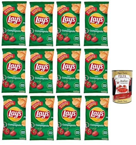 Lay's Campagnola Chips Patatine Kartoffelchips gesalzen 12x 133g Kartoffel chips mit dem Geschmack von Gewürzen und Gemüse + Italian Gourmet Polpa 400g von Italian Gourmet E.R.