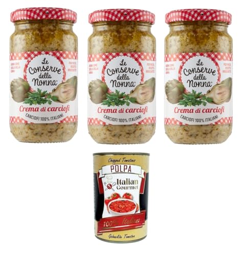 Le Conserve della Nonna- Crema di Carciofi Artischockencreme für Nudeln, Reis und Croutons 3x 190gr+ Italian Gourmet polpa 400g von Italian Gourmet E.R.