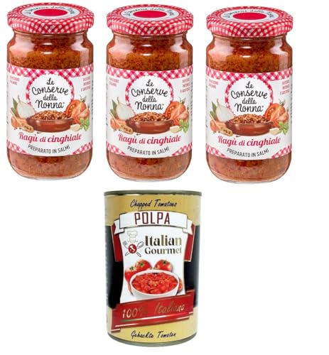 Le Conserve della Nonna- Sugo Ragù di Cinghiale Wildschwein-Ragù-Sauce 3x 190g + Italian Gourmet polpa 400gr von Italian Gourmet E.R.