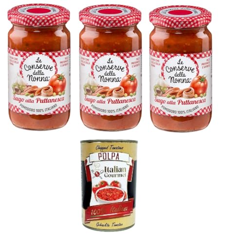 Le Conserve della Nonna- Sugo alla Puttanesca Soße 3x 190g + Italian Gourmet polpa 400g von Italian Gourmet E.R.