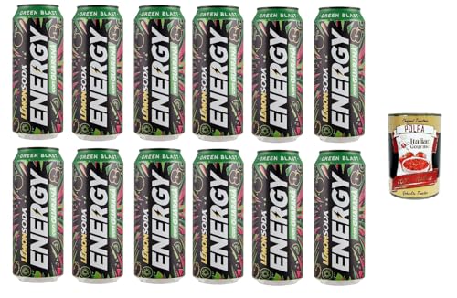 Lemonosoda Green blast, Bevanda energetica con guaranà, Alkoholfreier Energydrink mit Guarana, 12x 50cl + Italian Gourmet polpa 400g von Italian Gourmet E.R.