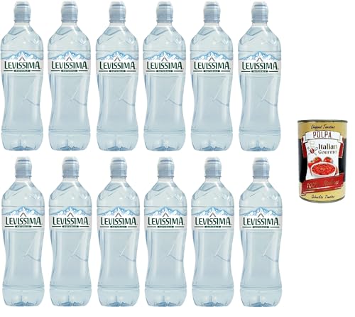 Levissima Acqua Minerale Naturale Natürliches Mineralwasser Natural Sport 100% R-PET*, perfekt für Ihre Regeneration 12x75cl+Italian Gourmet pelati 400gr von Italian Gourmet E.R.