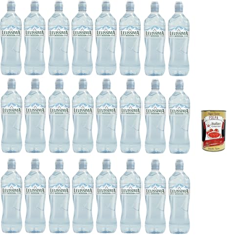 Levissima Acqua Minerale Naturale Natürliches Mineralwasser Natural Sport 100% R-PET*, perfekt für Ihre Regeneration 24x75cl+Italian Gourmet pelati 400gr von Italian Gourmet E.R.