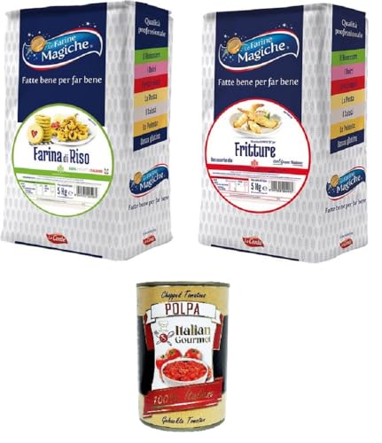 Lo Conte Farine Magiche Testpaket Per Fritture, Farina di Riso Für Pommes, Reismehl 100% italienisches glutenfreies Produkt 2x5kg + Italian Gourmet polpa 400g von Italian Gourmet E.R.