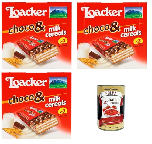 Loacker Choco & Milk Cereals Milchschokoladentafel mit Waffel gefüllt mit Milchcreme und Crispies 3x75gr+ Italian Gourmet polpa 400gr von Italian Gourmet E.R.