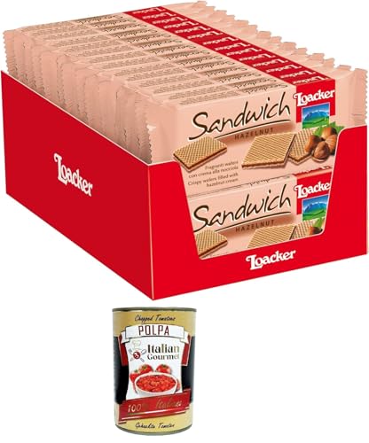 Loacker - Haselnuss-Sandwich - Waffel mit 2 leckeren knusprigen Waffeln gefüllt mit 100% italienischer Haselnusscreme 28x75gr+Italian Gourmet Polpa di Pomodoro 400gr von Italian Gourmet E.R.