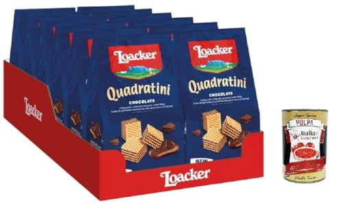 Loacker - Quadratini Chocolate - Kubets zum Essen in einem Bissen mit fünf Schichten Wafer -Cialdine und vier Schokoladencreme - Snack,12x 150 g + Italian Gourmet polpa 400g von Italian Gourmet E.R.