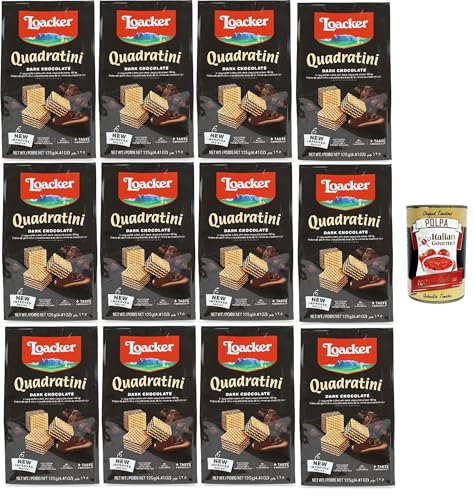 Loacker - Quadratini Dark Chocolate - Fünf Schichten Waffeln und vier Schichten dunkler Schokoladencreme – Snack und Snack, 12x 125 g + Italian Gourmet polpa 400g von Italian Gourmet E.R.