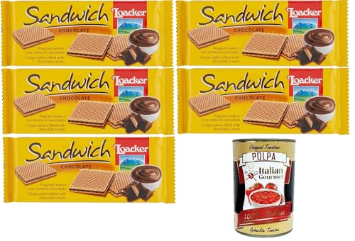 Loacker - Schoko-Sandwich, Duftwaffeln mit Schokocreme - 5x75 g+Italian Gourmet Polpa di Pomodoro 400gr von Italian Gourmet E.R.