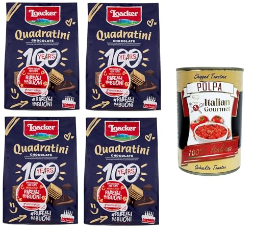 Loacker - Schokoladenquadrate - Würfel zum Häppchenverzehr, mit fünf Schichten Waffeln und vier Schichten Schokoladencreme 4x125gr + Italian Gourmet polpa 400g von Italian Gourmet E.R.