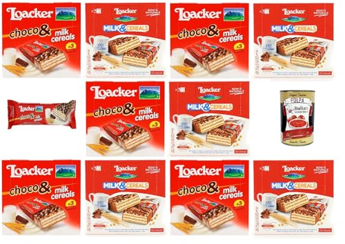 Loacker Testpaket Choco & Milk Cereals Milchschokoladentafel mit Waffel gefüllt mit Milchcreme und Crispies 10x75gr+ Italian Gourmet polpa 400gr von Italian Gourmet E.R.