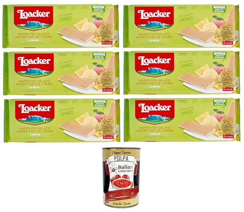 Loacker Zitronenwaffel-Schoten für Eis und Sorbet mit Creme auf Basis ätherischer sizilianischer Zitronenöle und echtem Zitronensaft Snack,Snack und Dessert 6x150gr+Italian Gourmet Polpa di Pomodoro von Italian Gourmet E.R.