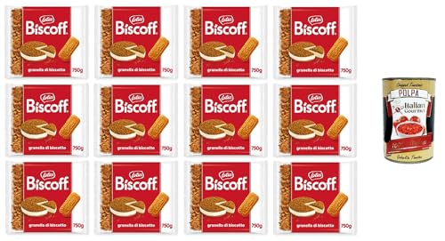 Lotus Biscoff Granella Biscotto Dekorative Streusel für Kuchen, Waffeln, Eis und Desserts, mit unverwechselbarem und knackigem Geschmack 12x750gr + Italian Gourmet polpa 400g von Italian Gourmet E.R.