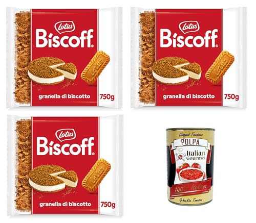 Lotus Biscoff Granella Biscotto Dekorative Streusel für Kuchen, Waffeln, Eis und Desserts, mit unverwechselbarem und knackigem Geschmack 3x750gr + Italian Gourmet polpa 400g von Italian Gourmet E.R.