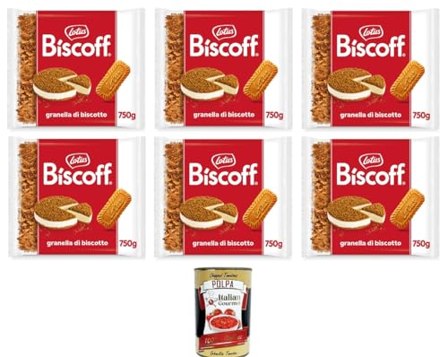 Lotus Biscoff Granella Biscotto Dekorative Streusel für Kuchen, Waffeln, Eis und Desserts, mit unverwechselbarem und knackigem Geschmack 6x750gr + Italian Gourmet polpa 400g von Italian Gourmet E.R.