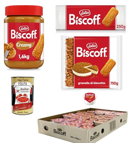 Lotus Biscoff TestpaketStreichcreme 1,6 kg, Kekskrümel 750 g. Kekse 250 g. Einzeldosis-Creme 120 Stück à 20 g+ Italian Gourmet polpa 400g von Italian Gourmet E.R.