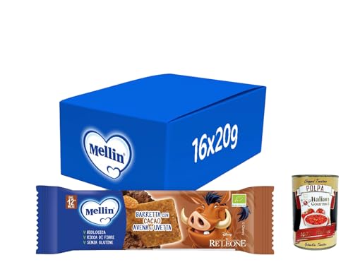 MELLIN Barretta, Gusto Cacao Avena e Uvetta, Senza Glutine, dal 12° Mese, 16x 20g + Italian Gourmet polpa 400g von Italian Gourmet E.R.