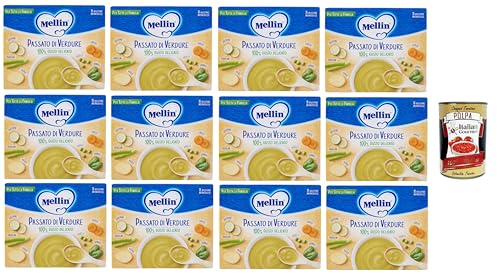 MELLIN Passato di verdure, per tutta la famiglia Gemüsepüree, für die ganze Familie (8 Einzeldosisbeutel à 13 g) 12x104 g+ Italian Gourmet polpa 400g von Italian Gourmet E.R.