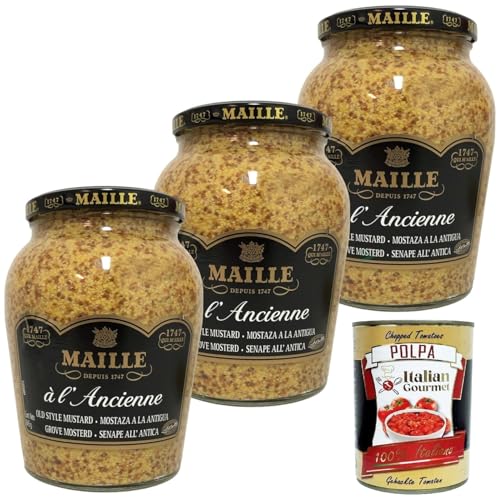 Maille Dijon à l Ancienne Senf nach alter Art grober Senf 3x845gr + Italian Gourmet polpa 400g von Italian Gourmet E.R.