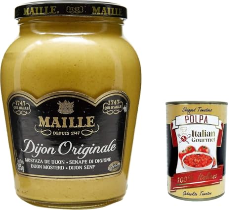 Maille Original Big Size Dijon-Senf, traditioneller kräftiger Dijon-Senf, weiche und cremige Konsistenz, geeignet für Sandwiches, Hühnchen- und Fischrezepte, 800-ml-Glas+ Italian Gourmet polpa 400g von Italian Gourmet E.R.