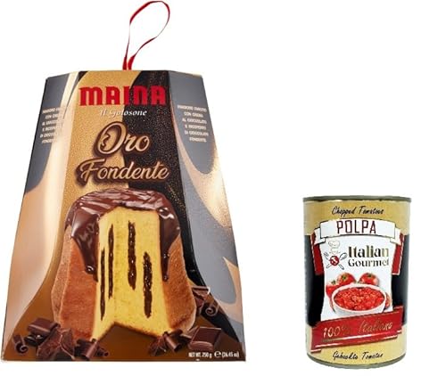 Maina Pandoro Oro Fondente - Traditionelles italienisches Weihnachtsdessert - Weihnachts Kuchen mit Schokoladencreme 750g + Italian Gourmet polpa 400g von Italian Gourmet E.R.