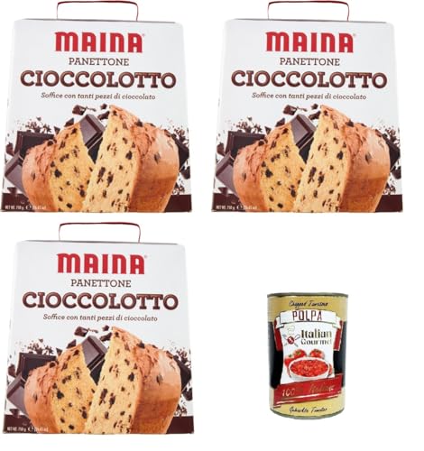 Maina Panettone Cioccolotto soffice con tanti pezzi di cioccolato Weicher Cioccolotto Panettone mit vielen Schokoladenstückchen 3x750gr + Italian Gourmet polpa 400g von Italian Gourmet E.R.