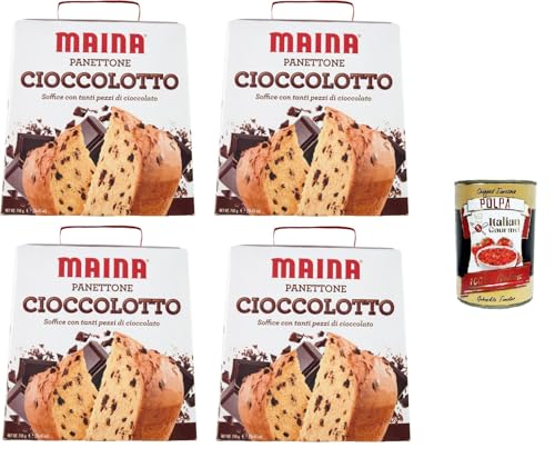 Maina Panettone Cioccolotto soffice con tanti pezzi di cioccolato Weicher Cioccolotto Panettone mit vielen Schokoladenstückchen 4x750gr + Italian Gourmet polpa 400g von Italian Gourmet E.R.