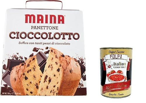 Maina Panettone Cioccolotto soffice con tanti pezzi di cioccolato Weicher Cioccolotto Panettone mit vielen Schokoladenstückchen 750gr + Italian Gourmet polpa 400g von Italian Gourmet E.R.