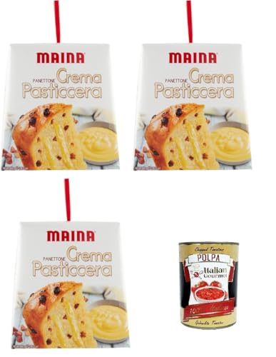 Maina Panettone Crema Pasticcera Panettone-Vanillepudding 3x800gr + Italian Gourmet polpa 400g von Italian Gourmet E.R.