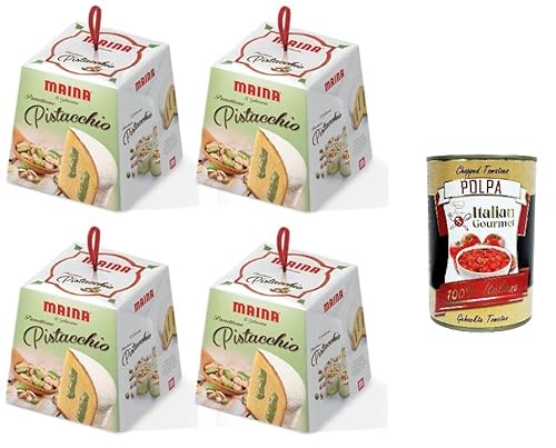 Maina Panettone Pistacchio - Traditionelles italienisches Weihnachtsdessert - Weihnachts Kuchen mit Pistaziencreme 4x750g+ Italian Gourmet polpa 400g von Italian Gourmet E.R.