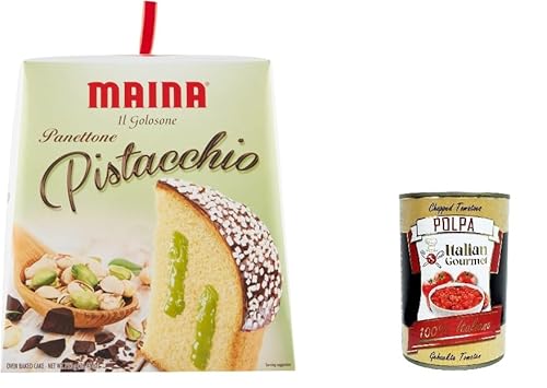 Maina Panettone Pistacchio - Traditionelles italienisches Weihnachtsdessert - Weihnachts Kuchen mit Pistaziencreme 750g+ Italian Gourmet polpa 400g von Italian Gourmet E.R.