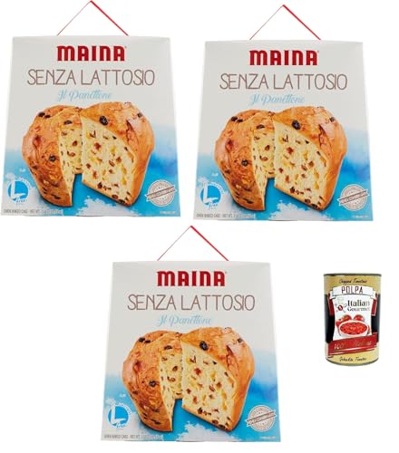 Maina Panettone Senza Lattosio Panettone laktosefrei Weihnachtskuchen mit orange kandierten Früchten 3x 750gr + Italian Gourmet polpa 400g von Italian Gourmet E.R.