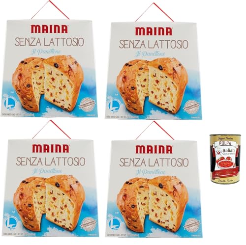 Maina Panettone Senza Lattosio Panettone laktosefrei Weihnachtskuchen mit orange kandierten Früchten 4x 750gr + Italian Gourmet polpa 400g von Italian Gourmet E.R.