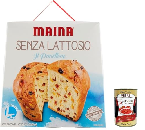 Maina Panettone Senza Lattosio Panettone laktosefrei Weihnachtskuchen mit orange kandierten Früchten 750gr + Italian Gourmet polpa 400g von Italian Gourmet E.R.