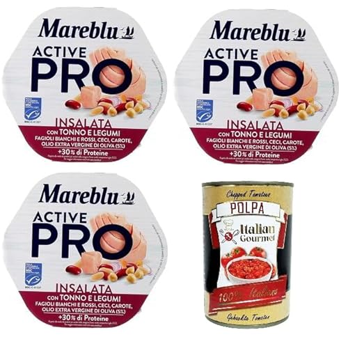 Mareblu Active Pro Insalata Con Tonno E Legumi Pro Salat mit Thunfisch und Hülsenfrüchten 3x220gr + Italian Gourmet polpa 400g von Italian Gourmet E.R.