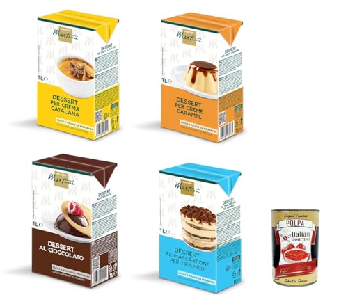 Master Martini Testpaket Basis für das Dessert Crema Catalana. Tiramisu, Crèm Caramel, Schokoladendessert 4x 1lt + Italian Gourmet Polpa 400g von Italian Gourmet E.R.