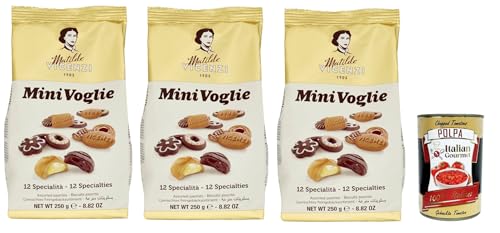 Matilde Vicenzi - Biscotti Minivoglie, Auswahl an Gebäck, Shortcruste Shortbread Chocolate, Sahne oder Marmelade, Butter oder Kakao -Shortbreads, 3x 250 g + Italian Gourmet polpa 400g von Italian Gourmet E.R.