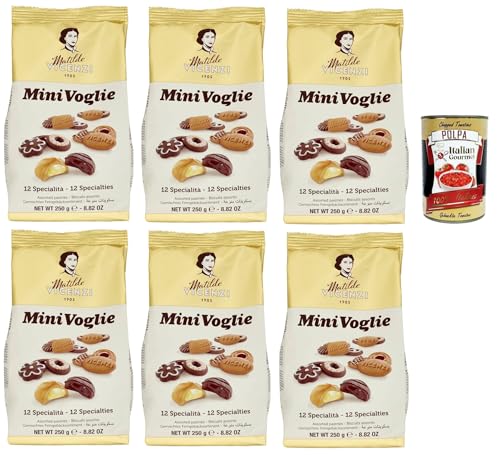 Matilde Vicenzi - Biscotti Minivoglie, Auswahl an Gebäck, Shortcruste Shortbread Chocolate, Sahne oder Marmelade, Butter oder Kakao -Shortbreads, 6x 250 g + Italian Gourmet polpa 400g von Italian Gourmet E.R.