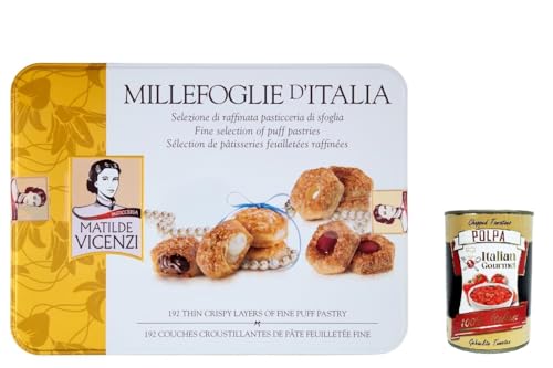 Matilde Vicenzi - Millefoglie di Matilde, Auswahl des raffinierten Gebäcks aus Blätterteig, Bissen und gemischten Donuts in einer eleganten Geschenkbox, 375 Gr + Italian Gourmet polpa 400g von Italian Gourmet E.R.