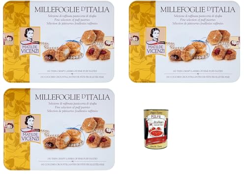 Matilde Vicenzi - Millefoglie di Matilde, Auswahl des raffinierten Gebäcks aus Blätterteig, Bissen und gemischten Donuts in einer eleganten Geschenkbox, 3x 375 Gr + Italian Gourmet polpa 400g von Italian Gourmet E.R.