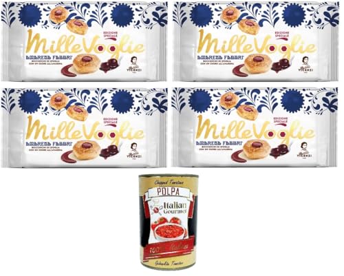 Matilde Vicenzi Millevoglie Fabbri, Fabbri-Blätterteighäppchen mit einem Herz aus Schwarzkirschen 4x90gr + Italian Gourmet Polpa di Pomodoro 400g von Italian Gourmet E.R.