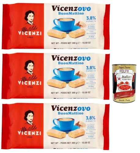 Matilde Vicenzi - Savoiardi Vicenzovo Buon Mattino, Traditionelle, einfache und leichte Kekse, hFrühstückskekse 3x 300 g + Italian Gourmet polpa 400g von Italian Gourmet E.R.