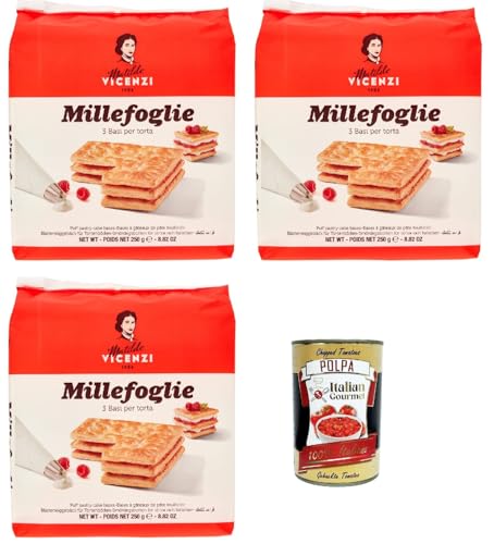 Matilde Vicenzi base per torta millefoglie 3 basi torta drei Basen für Kuchen Millefoglie kekse 3x 250g + Italian Gourmet polpa 400g von Italian Gourmet E.R.