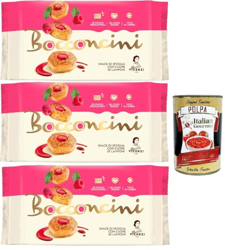 Matilde Vicenzi millefoglie Bocconcini Ripieno di Farcitura al Lampone ,Blätterteigbacken,knusprige und zarte,snack Himbeerfüllung creme 3x 90g + Italian gourmet polpa 400g von Italian Gourmet E.R.