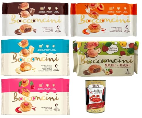 Matilde Vicenzi millefoglie Bocconcini Testpaket, Blätterteigbacken, knusprige und zarte, süße Snack aus raffiniertem Gebäck, gefüllt mit creme 5x 100g + Italian gourmet polpa 400g von Italian Gourmet E.R.