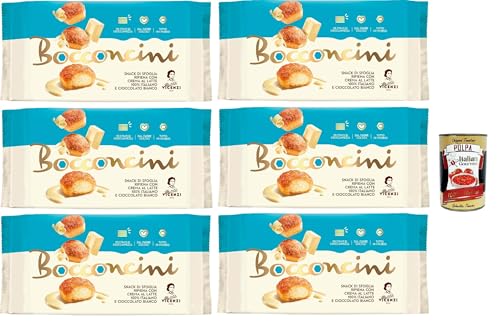 Matilde Vicenzi millefoglie Bocconcini al Latte e Cioccolato Bianco, Blätterteigbacken,knusprige und zarte,süße Snack, gefüllt mit Milch und weiße Schokoladecreme 6x 100g + Italian gourmet polpa 400g von Italian Gourmet E.R.