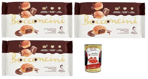 Matilde Vicenzi millefoglie Bocconcini al cioccolato, Blätterteigbacken, knusprige und zarte, süße Snack aus raffiniertem Gebäck, gefüllt mit Schokoladencreme 3x 100g + Italian gourmet polpa 400g von Italian Gourmet E.R.